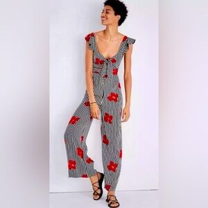 Madewell Sleeveless Plumeria Cutout Wide Leg Jumpsuit in Candied Orchids